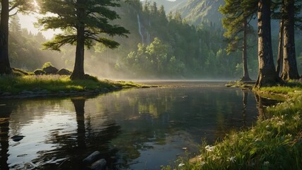 Naklejka premium morning on the lake