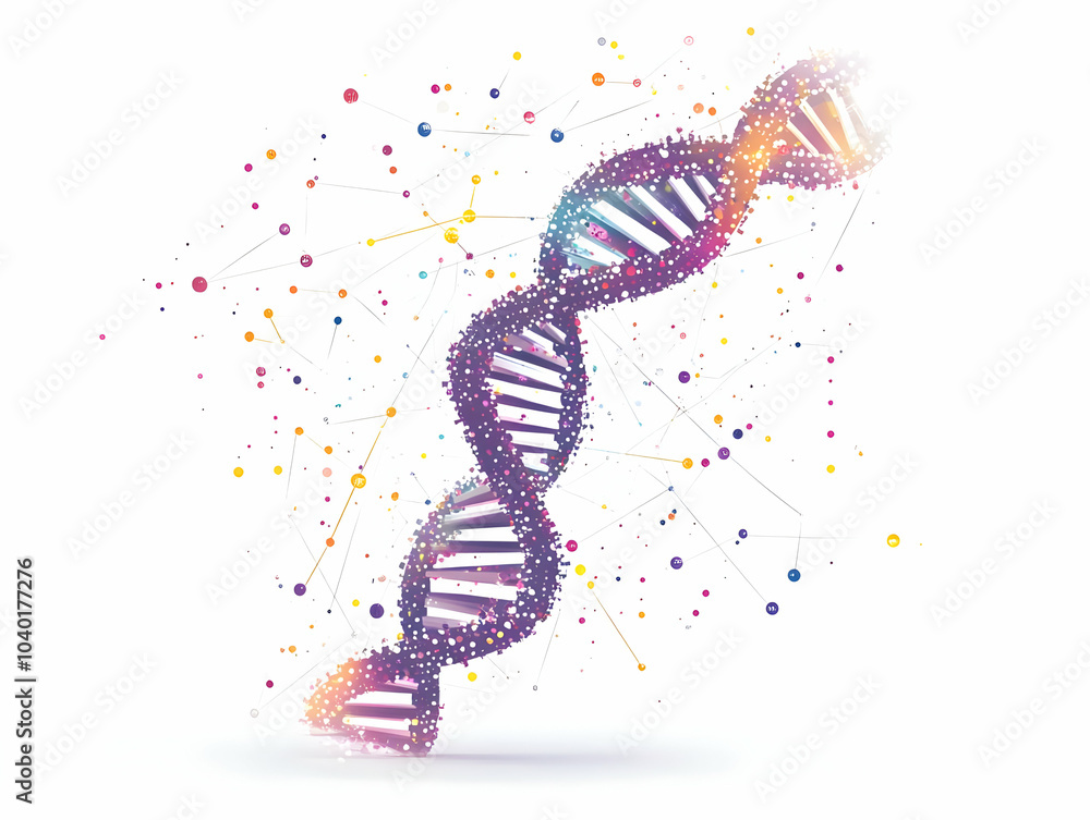 Poster flat dna strand price tag concept extreme close-up shot tracking moving base pairs embedded product 