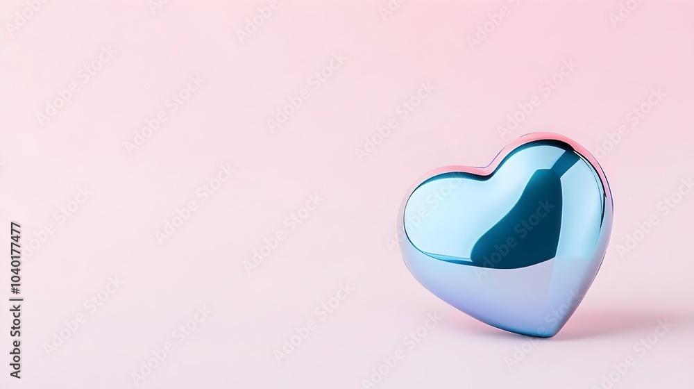 Poster futuristic heart shape in titanium finish - sleek metallic texture with unique visual impact for mod