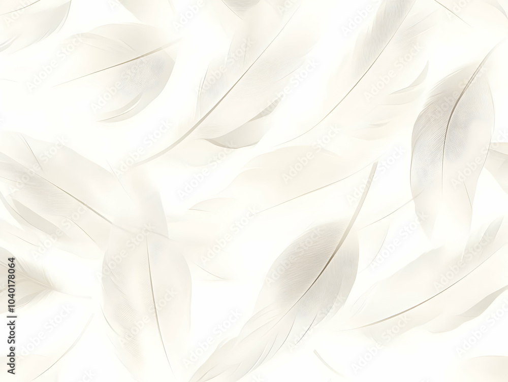 Poster seamless pattern of minimalist flat white feather outlines for emotional lightness in janeiro branco