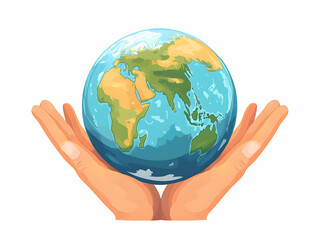 Flat Hands Holding Globe Copy Space Close Up Glossy White Background Global Community Growth ESG Business Negotiations Simple Flat Vector Illustration Smart Business Tone