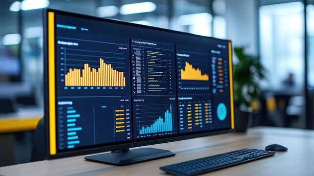 Single monitor shows multiple data graphs and charts