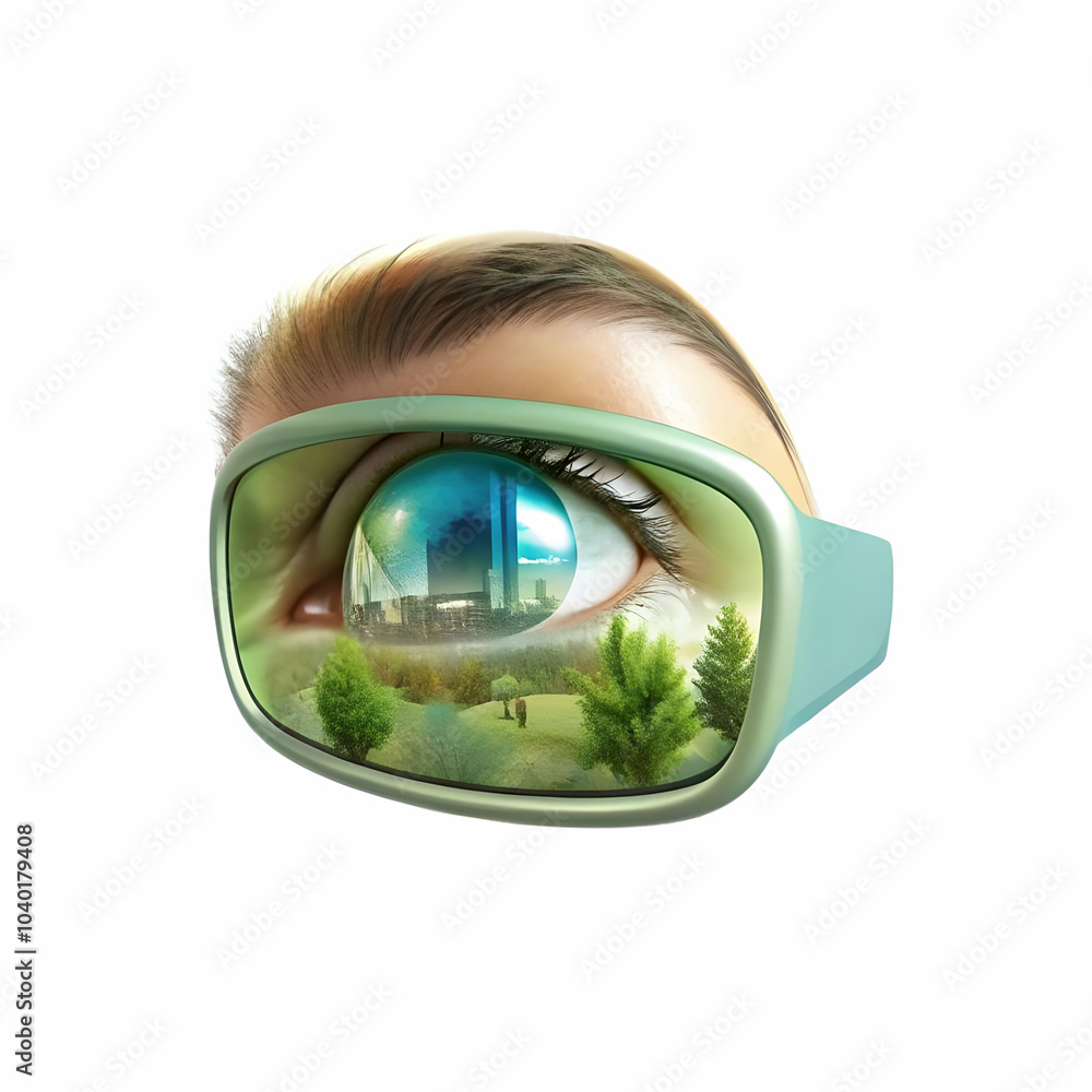 Poster close up of employee's eye with transparent vr interface overlay symbolizing immersive technology in