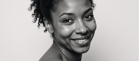 A black African American womans face smiles slightly while looking directly into the camera in a charcoal-sketch portrait featuring expressive lines and subtle shading against a neutral white