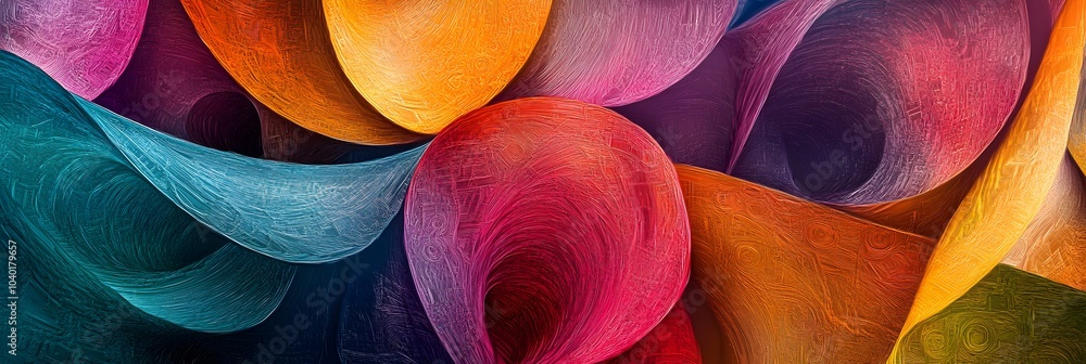 Poster a vibrant abstract artwork featuring overlapping, colorful shapes that create a sense of depth and f