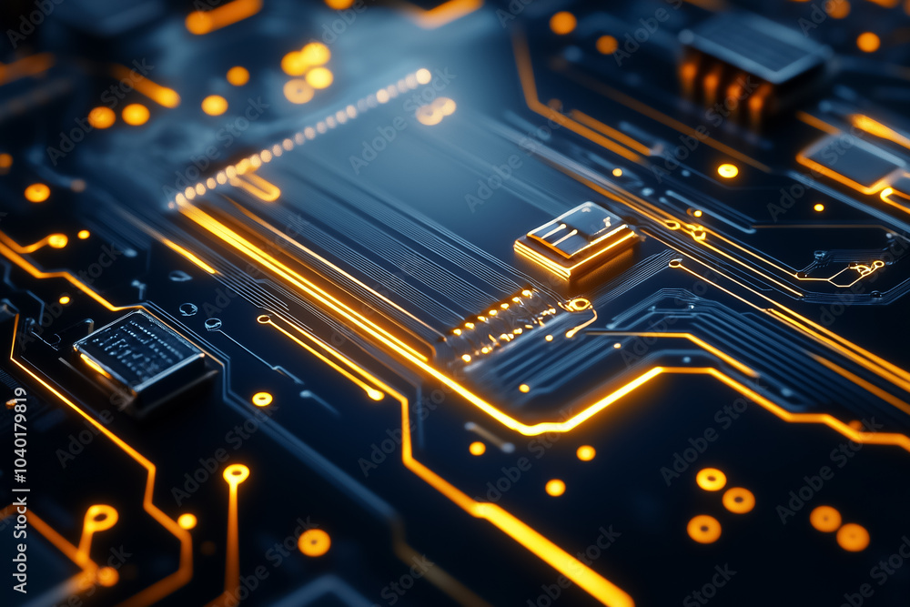 Poster a close look at a microchip shows complex circuitry and bright connections, highlighting advanced te