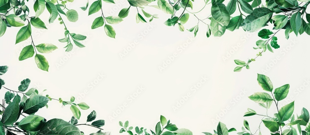 Poster abstract nature themed design with green leaves and branches set against a white background ideal fo