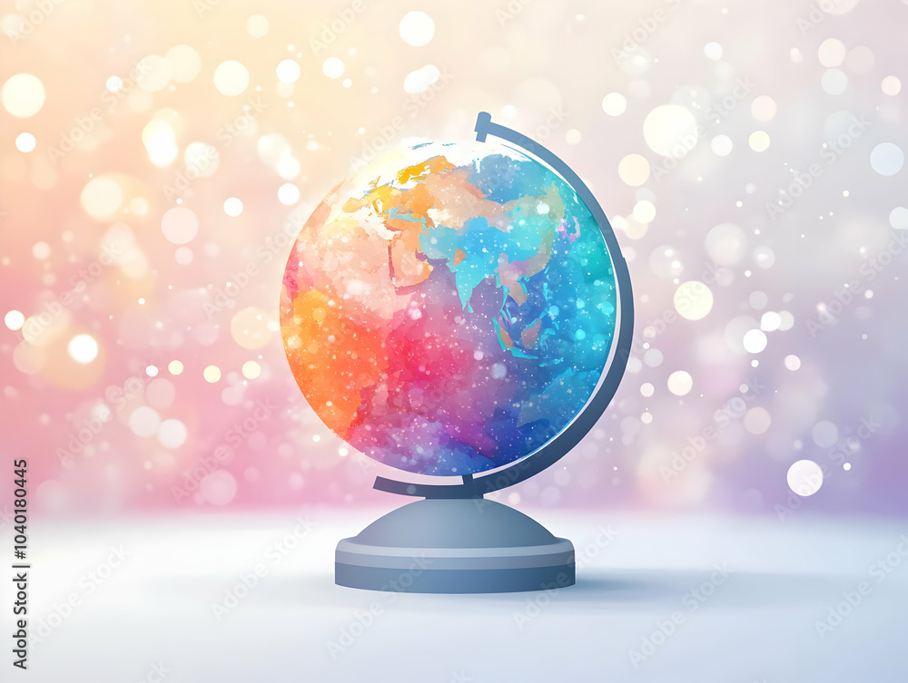 Aufkleber flat abstract globe bokeh effect - soft focused globe against shimmering background, rotating camera