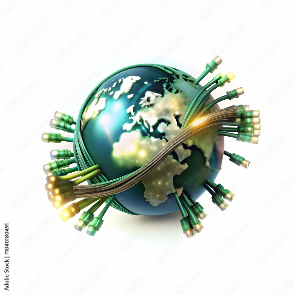 Poster glowing fiber optic cables macro photography globe concept illuminating global data network intercon