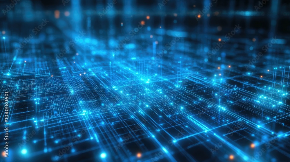 Poster abstract blue digital background with glowing circuits and lines representing ai technology. copy sp