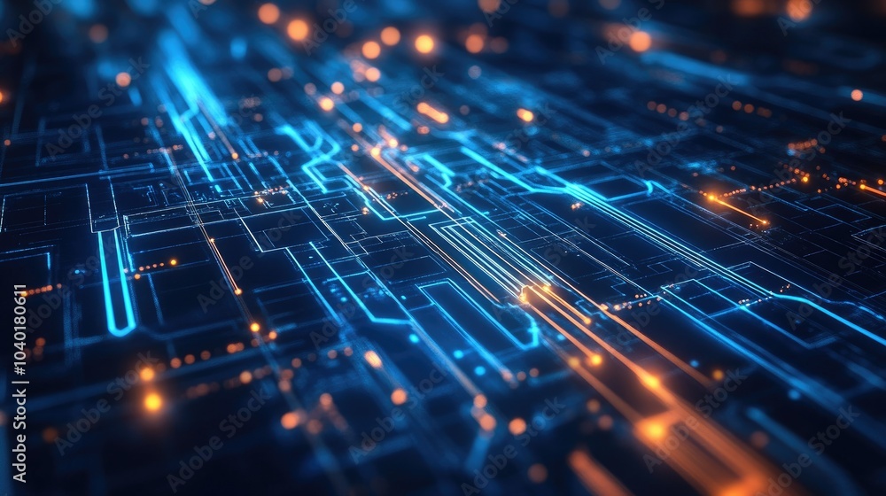 Poster abstract blue digital background with glowing circuits and lines representing ai technology. copy sp