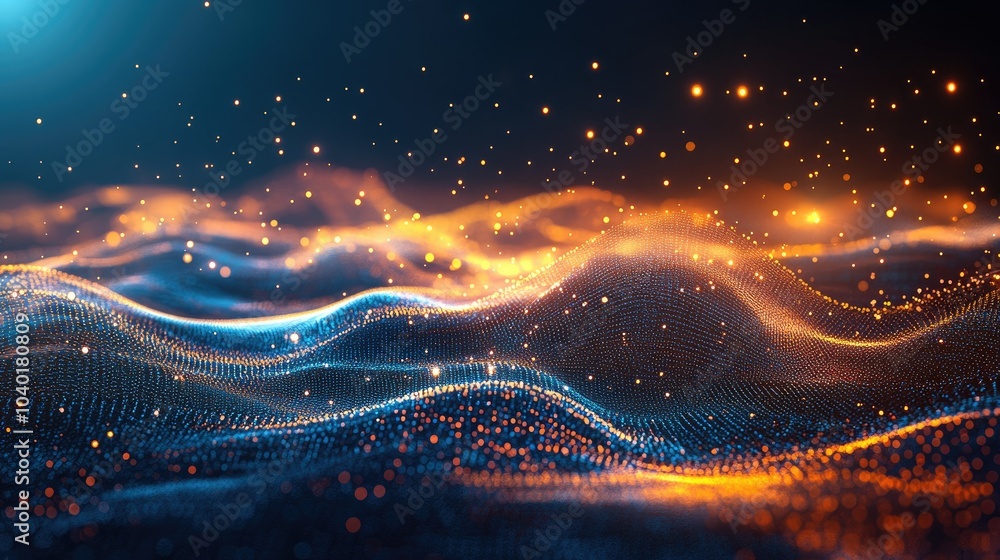 Poster abstract digital landscape with dynamic motion lines and bright ai visuals. ample space for copy