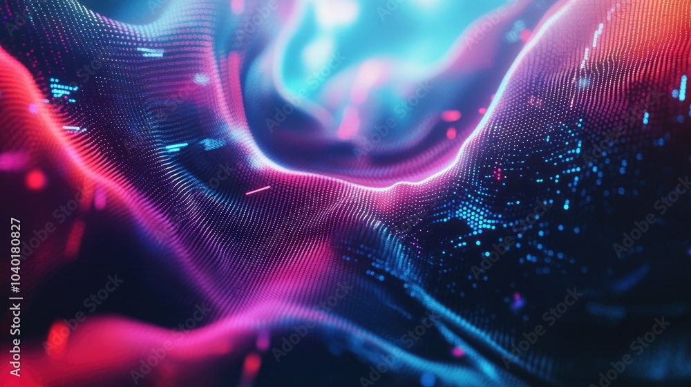 Poster abstract digital landscape with dynamic motion lines and bright ai visuals. ample space for copy