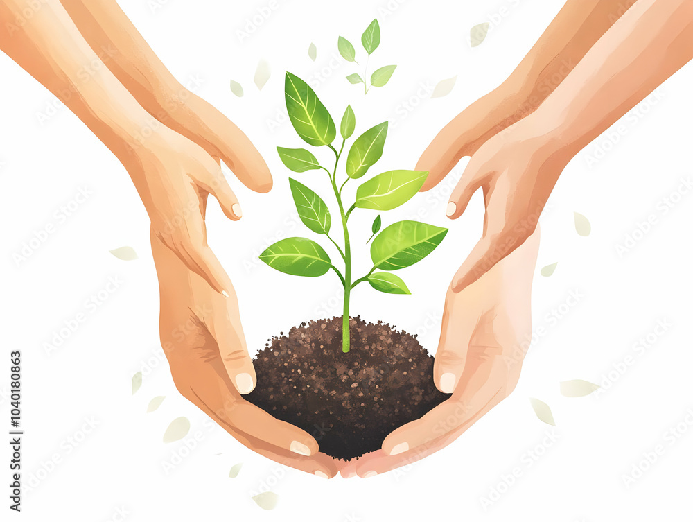 Poster flat soft abstract circle hands seedling concept community growth bokeh effects esg negotiations cam