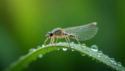  Natures delicate balance  A dragonfly on a dewy leaf