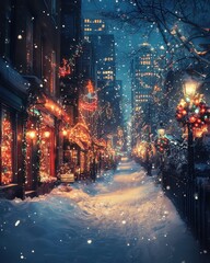 Naklejka premium A joyful family gathered around a brightly lit Christmas tree, exchanging gifts and smiling, while twinkling lights reflect off the ornaments