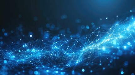 Obraz premium Abstract digital lines and dots forming a complex network, perfect for AI technology themes. Copy space available