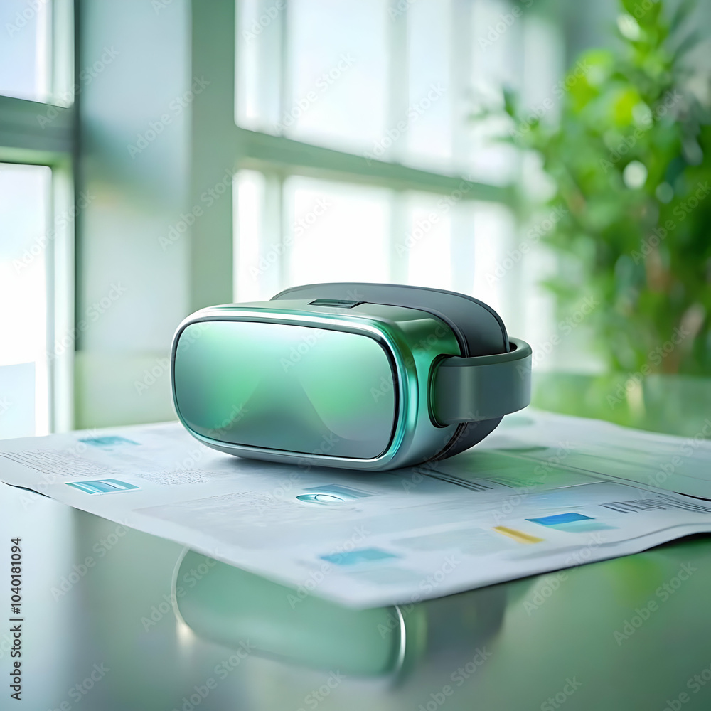 Poster vr headset business documents plain background copy space concept merging traditional practices virt