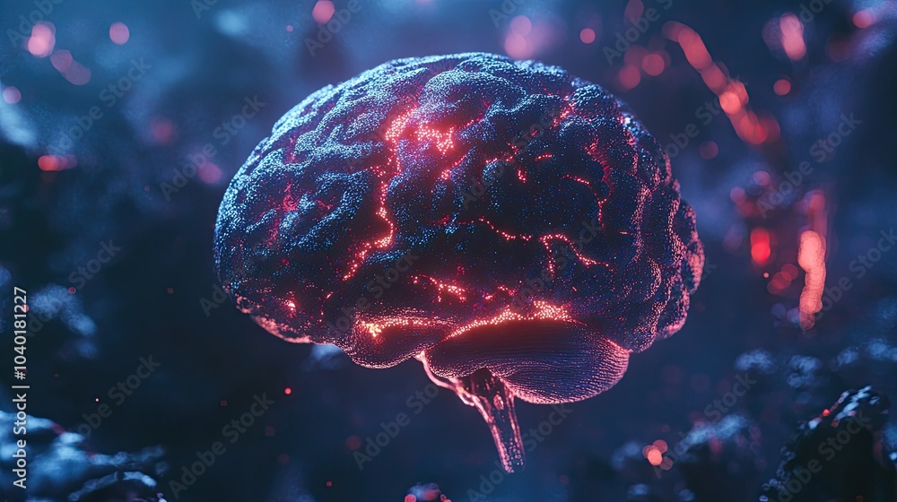 Poster ai technology background with a holographic brain interface. ample space for your message or brandin