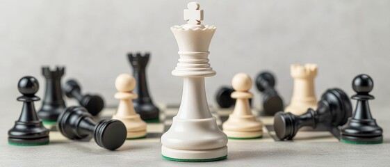 Majestic White Queen Chess Piece on Elegant Board - Strategy and Leadership Concept in Close-up View with Minimalist Background