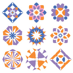 Abstract beautiful geometric round shapes art. Craft designs and icons, Bauhaus retro elements. For Pattern elements. Boho and traditional style vector illustration