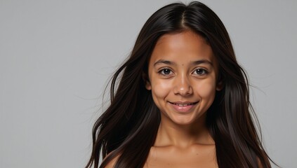 Naklejka premium An African-American female subject with long flowing locks is featured