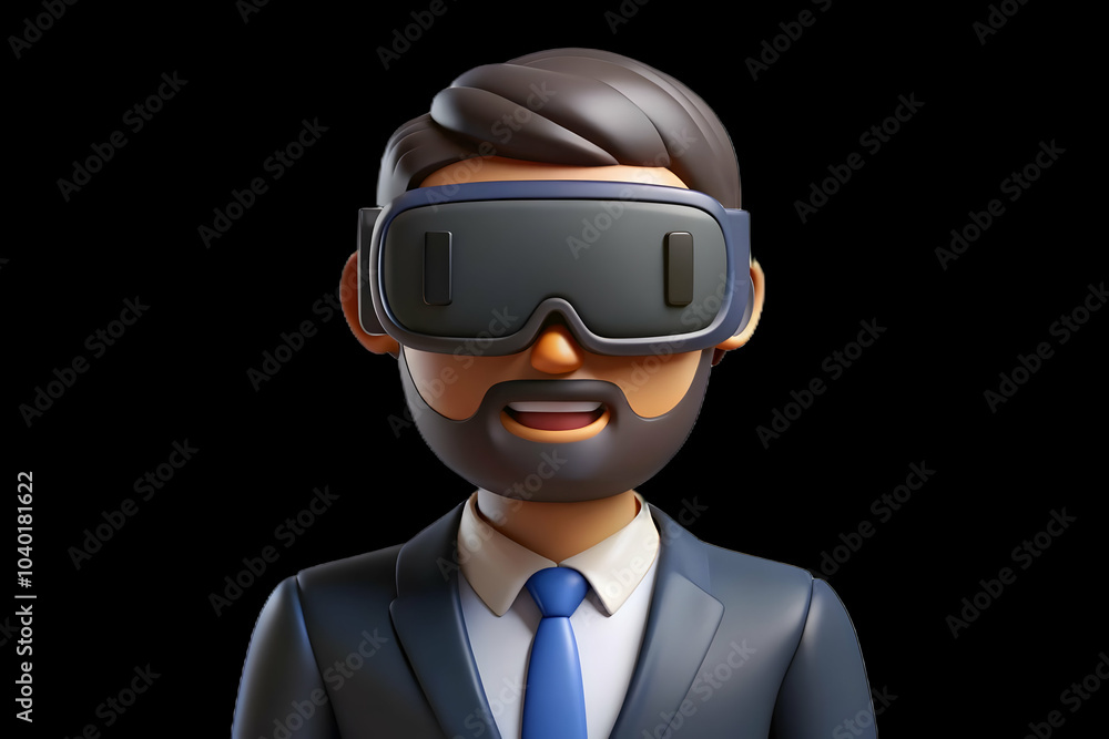 Poster businessman vr headset plain background image - integration of virtual reality in professional setti