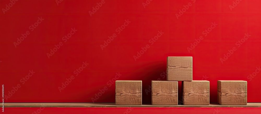 Aufkleber conceptual symbol of a weekly report displayed on wooden blocks against a red backdrop featuring cop