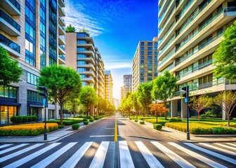 Obraz premium Pedestrian Pathway on Street Crossing - Zebra Traffic Walkway for Urban Landscape Photography