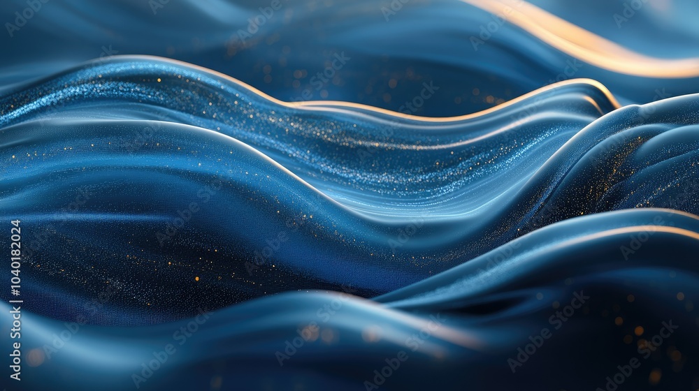 Poster blue ai data visualization with flowing lines and copy space for your message