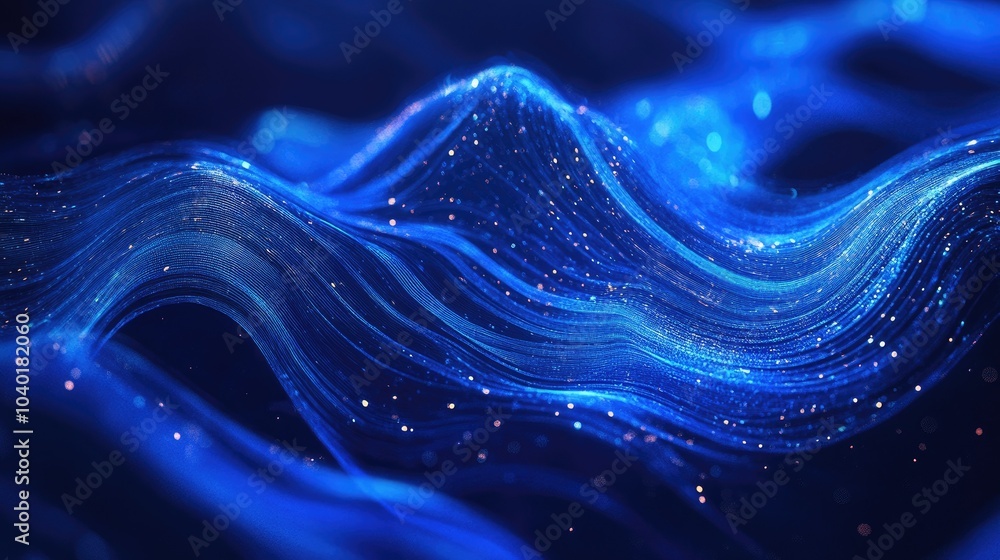 Poster blue ai data visualization with flowing lines and copy space for your message