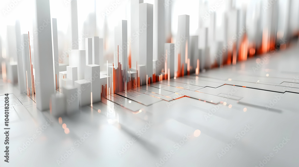 Poster 3d plain white surface with rising stock chart concept camera pan tracking shot glowing stock growth