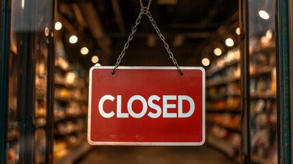 Vintage Closed Sign on Door in Warm Store Interior, Retail Closure Concept