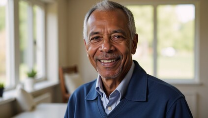 Fototapeta premium Senior African-American individual posed for portrait within a nursing home setting