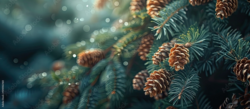 Canvas Prints close up of spruce branches with cones providing a vibrant copy space image