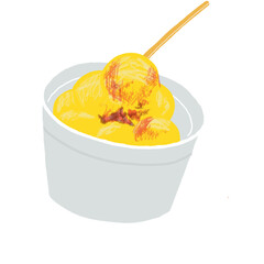 Hong Kong snack a bowl of curry fish balls with hot sauce