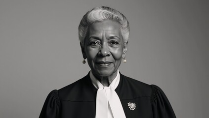 Portrait of an elderly African-American woman wearing a lawyers robe