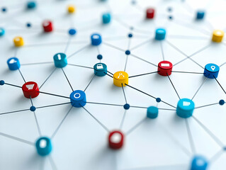 Flat Glossy Network Icons on White Background - Top Down View Highlighting Collaboration, Innovation in ESG Business Discussions - Simple Vector Illustration for Smart Business Tone