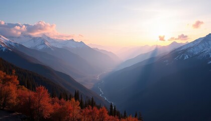 Obraz premium Majestic mountain sunrise serene autumn forest