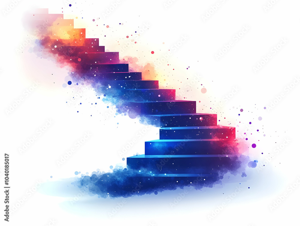 Aufkleber flat abstract stairs ascending upwards bokeh effect symbolizing growth progress advancement business