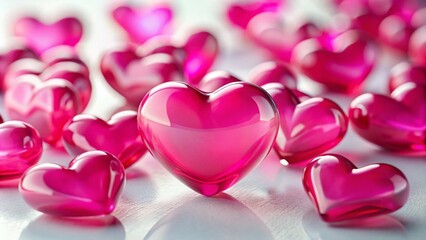 Fototapeta premium Pink Glow Hearts with Glass Effect for Valentine's Day and Weddings - Tilt-Shift Photography for Vertical Posters,