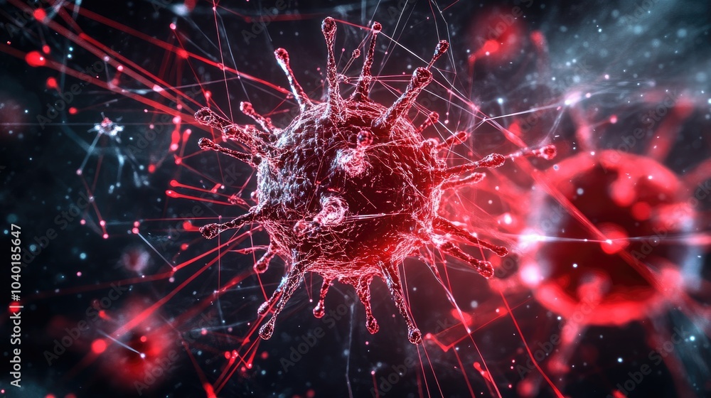 Poster 3d rendering of a virus in detailed visualization