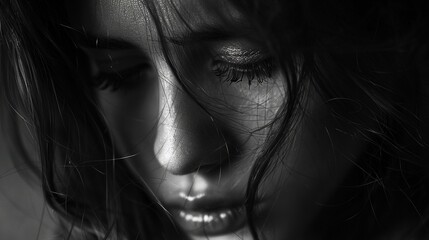 Fototapeta premium Black and white photo of a woman crying