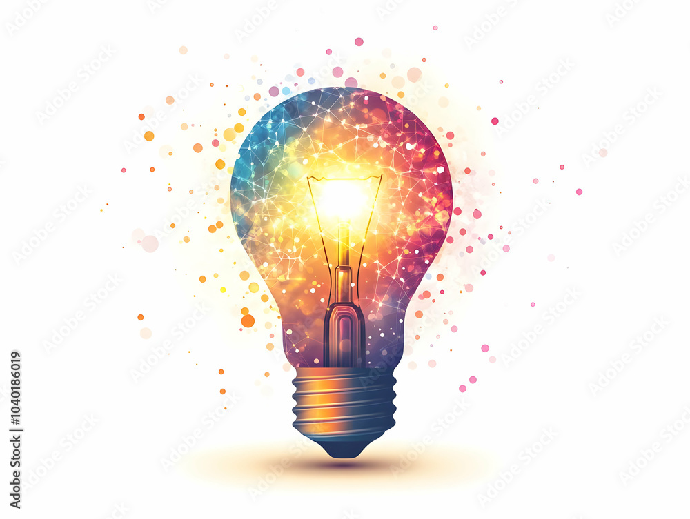 Poster flat bokeh lightbulb innovation concept glowing lightbulb soft bokeh effects filament bright solutio
