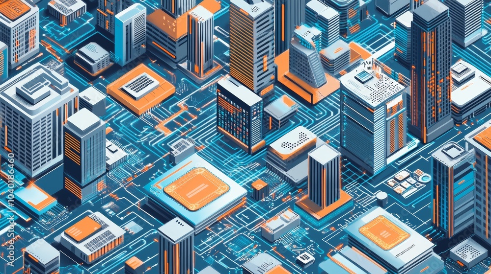 Poster Isometric Smart City. IoT-Driven Management with Microchip Integration