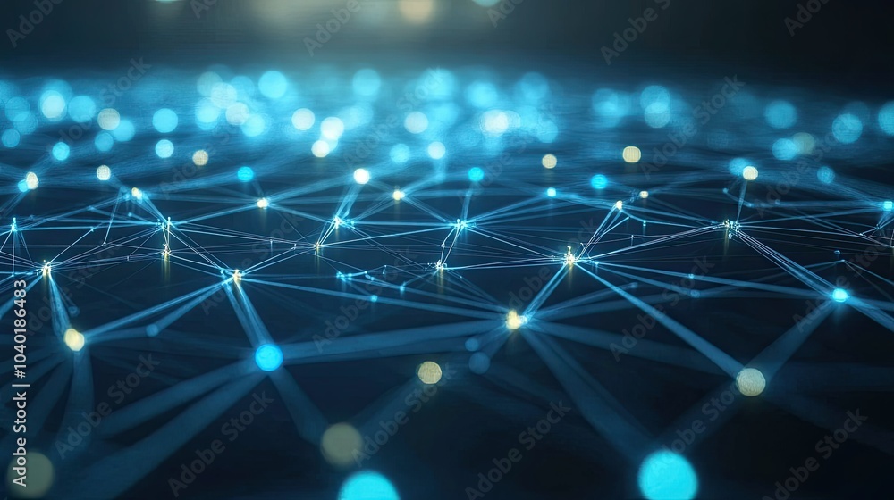 Poster complex digital nodes connected in a web, creating a modern ai technology background. room for text