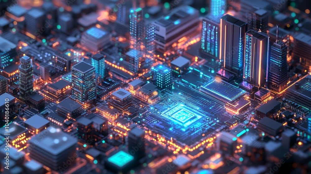 Poster Isometric Smart City. IoT-Driven Management with Microchip Integration