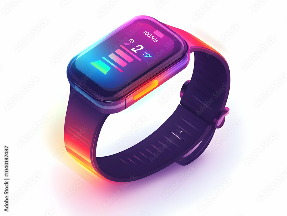 Poster flat holographic fitness tracker visualization with floating workout statistics and achievement badg