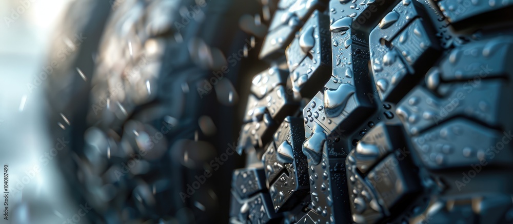 Poster an image displaying a detailed view of tire tread featuring intricate grooves and patterns tailored 