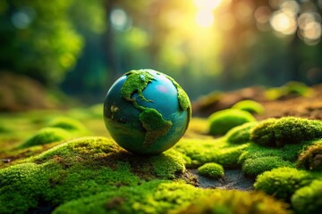 Plasticine Planet with Lush Green Moss in Minimalist Style - Nature Photography
